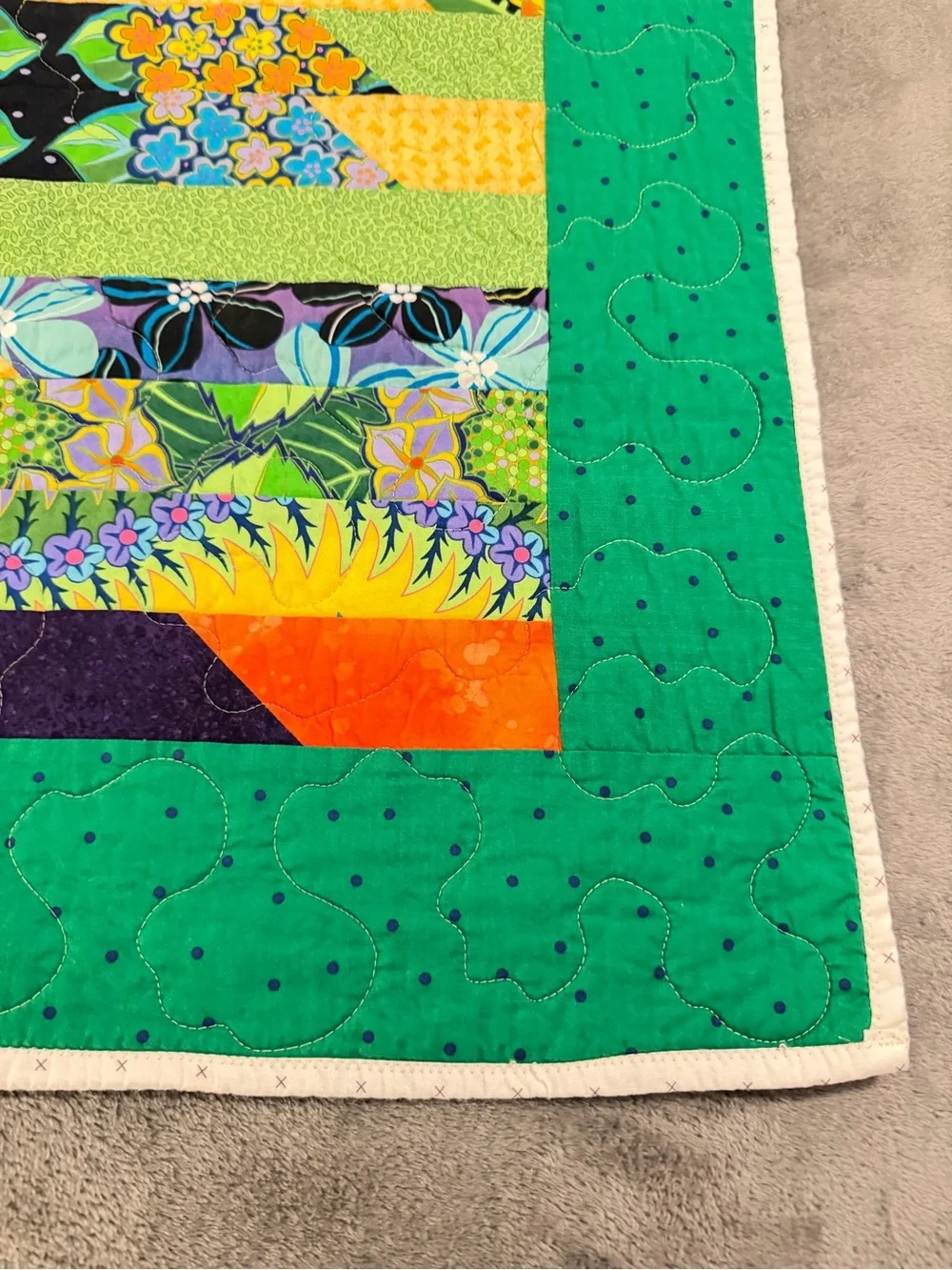 Handmade Bright Patchwork lap Quilt, wall hanging or bed accent. 29 x 37 inches.